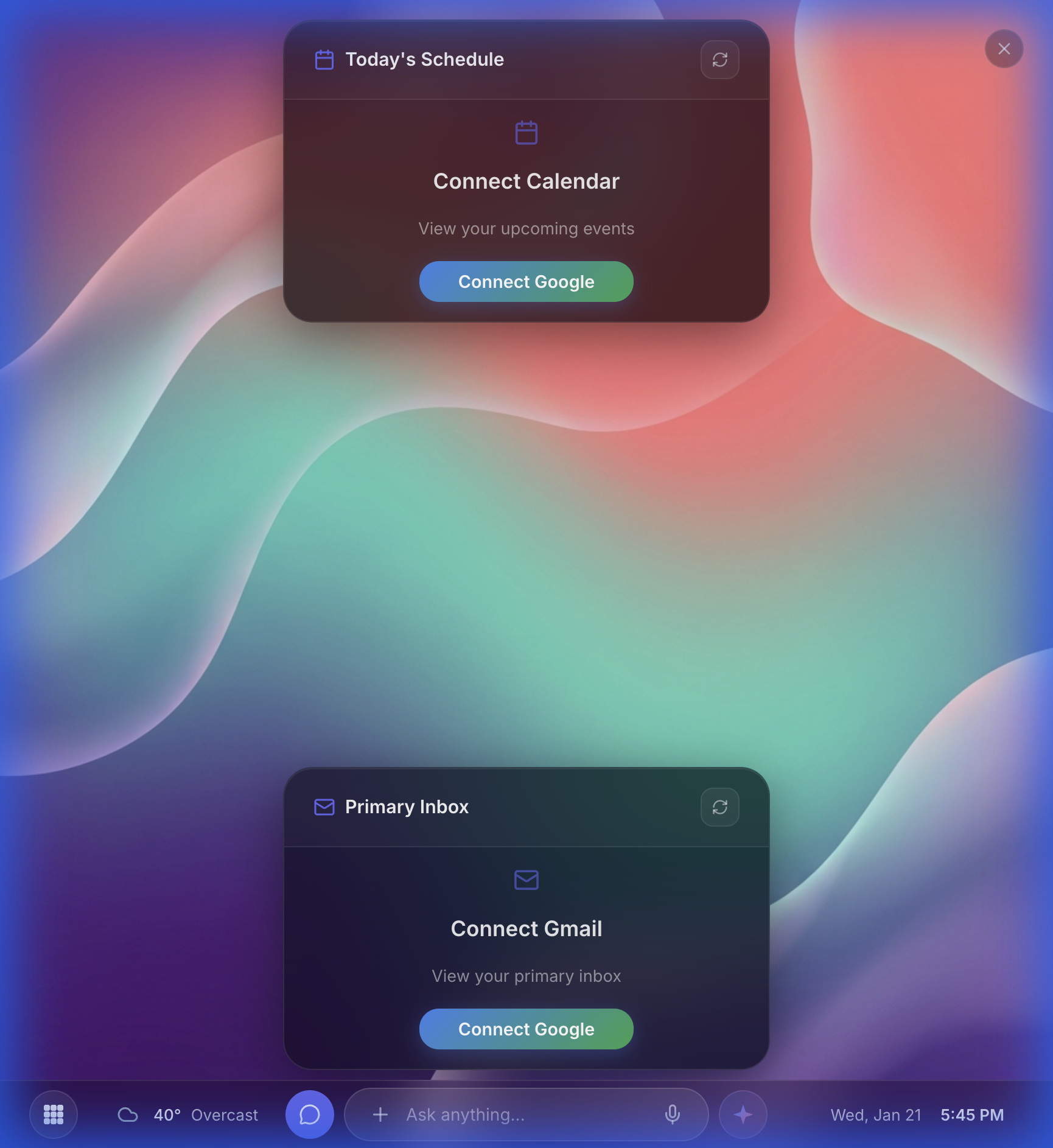 OpenOS Desktop with Calendar and Email widgets